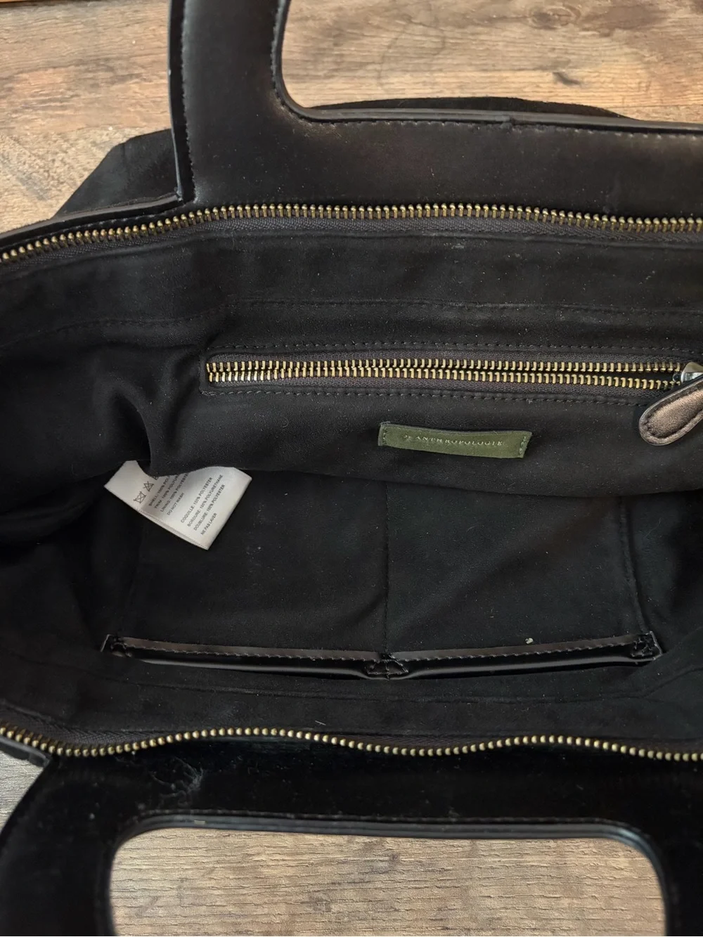 Anthropologie Black Suede & Leather Tote with Top Handles and Crossbody Strap